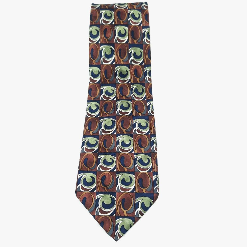 Britches Abstract Silk Men's Tie Georgetown Geometric Pattern Blue Olive Green
